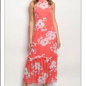 Coral Floral Maxi Dress